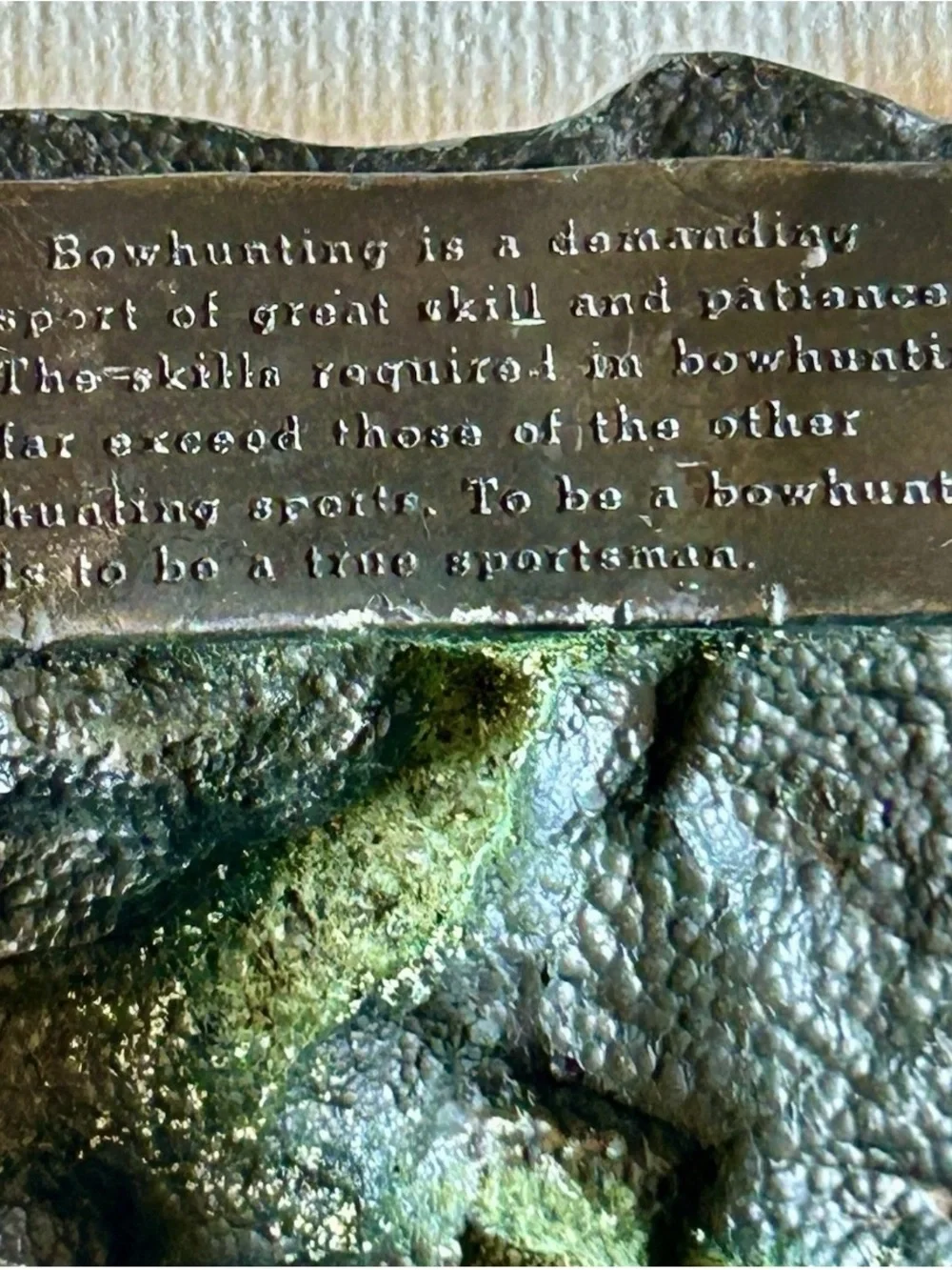 Vintage Bowhunting Elk Scene Belt Buckle - Green & Brown Enamel - 1983